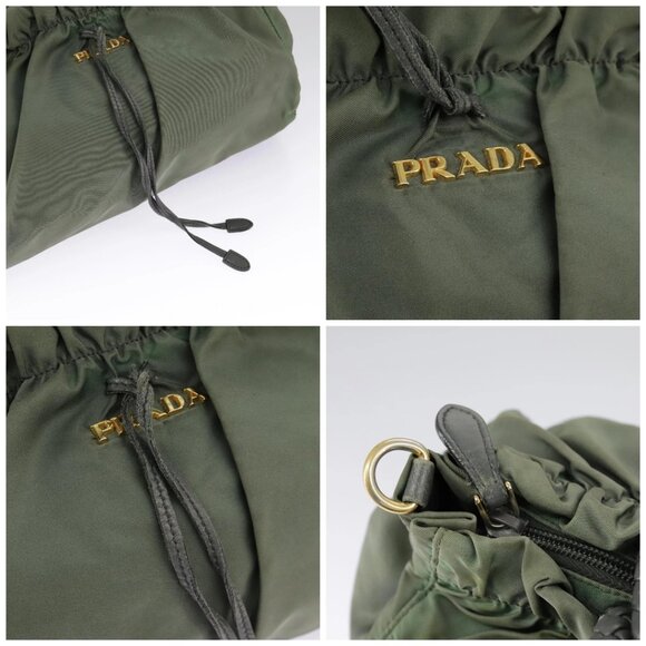 PRADA Hand Bag Nylon 2way Green Gold Auth - Picture 14 of 15